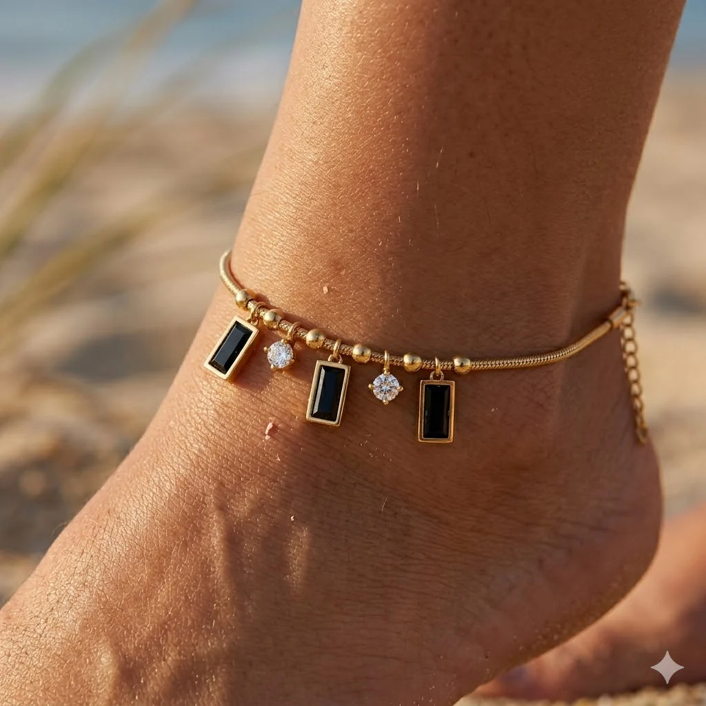 Midnight Charm Gold Anklet - Image 2