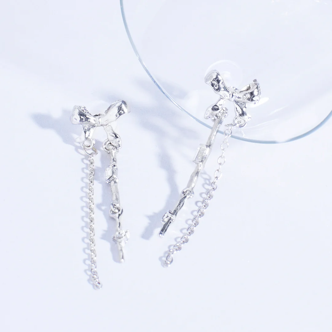 Sparkling Stone Bow Tassel Studs - Image 4