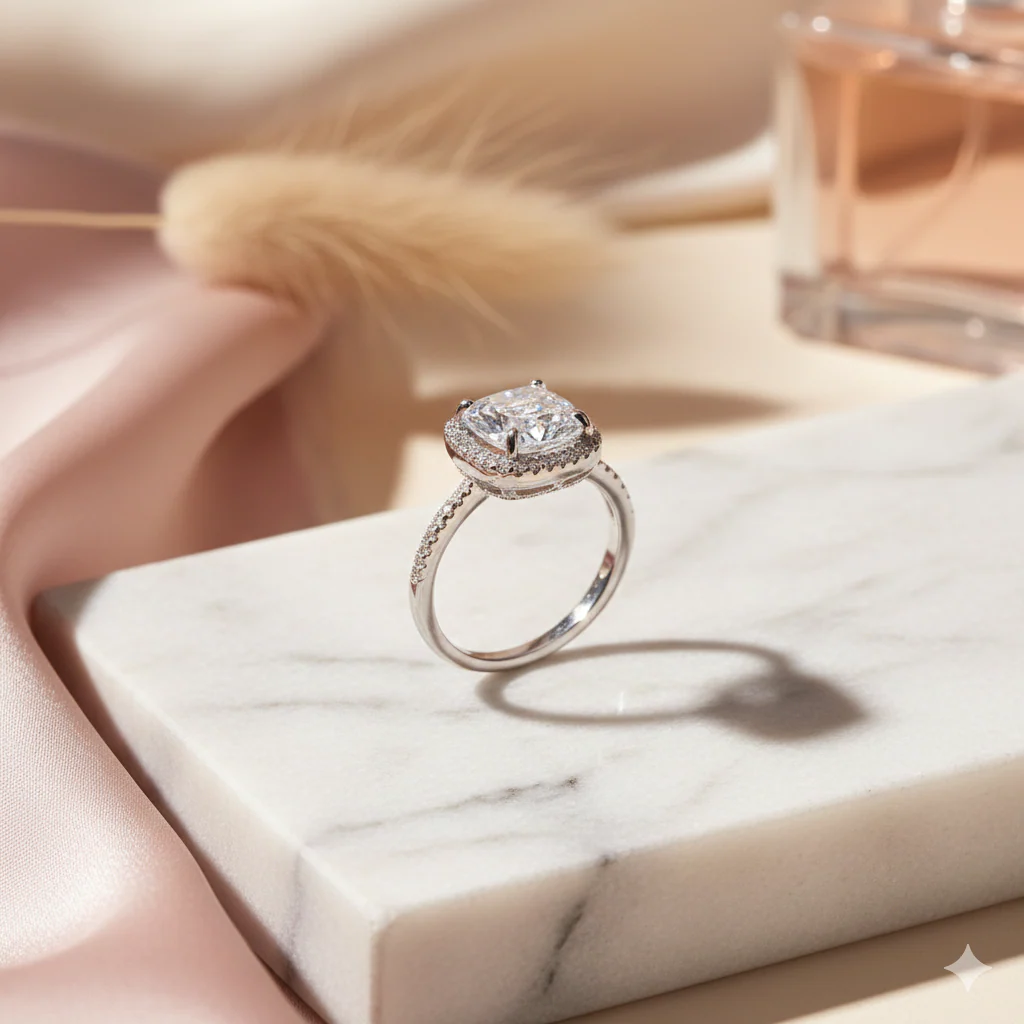 Silver Shimmering Cushion-Cut Ring - Image 8