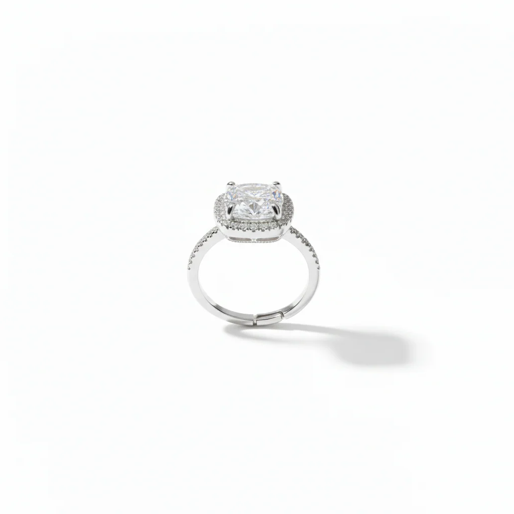 Silver Shimmering Cushion-Cut Ring - Image 2