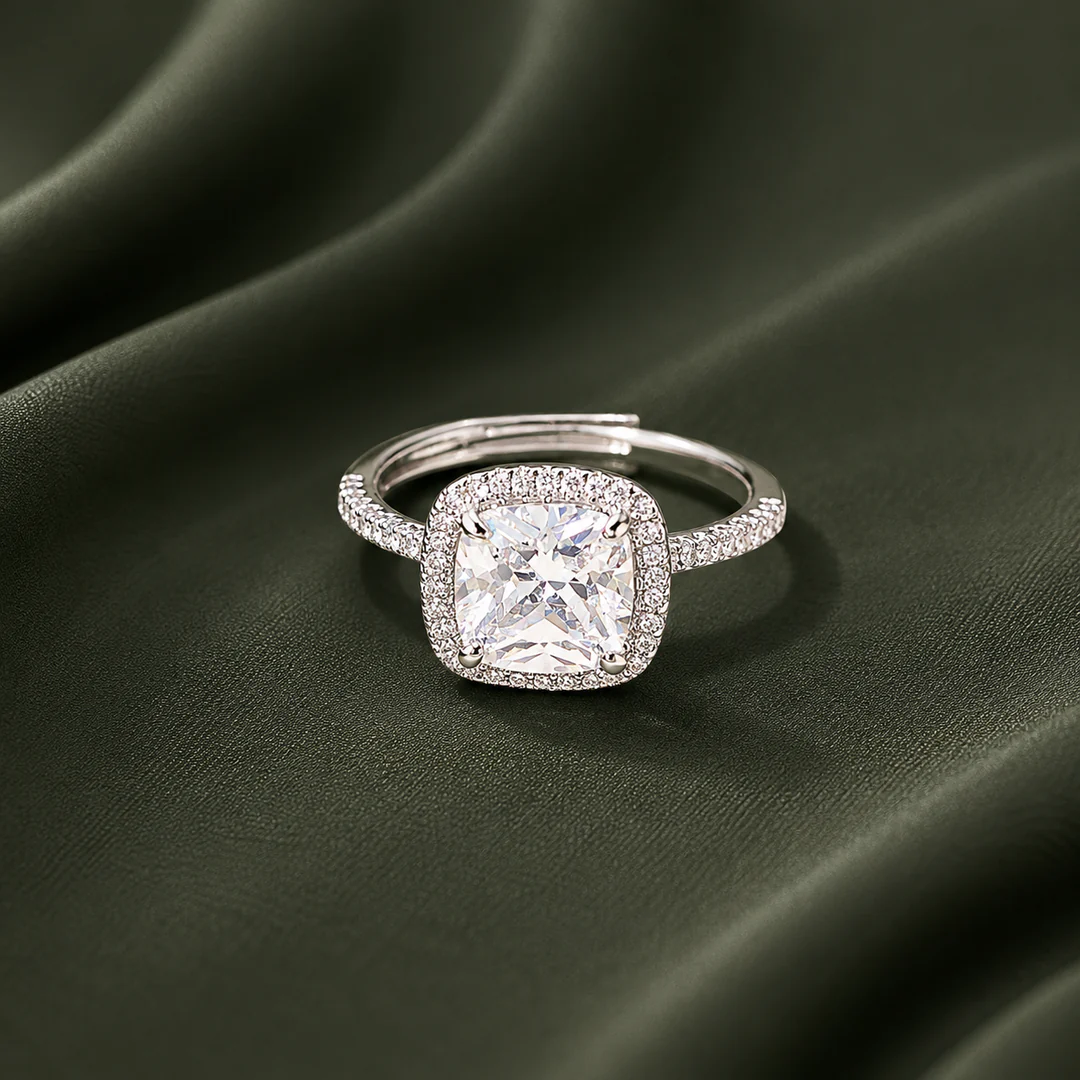 Silver Shimmering Cushion-Cut Ring