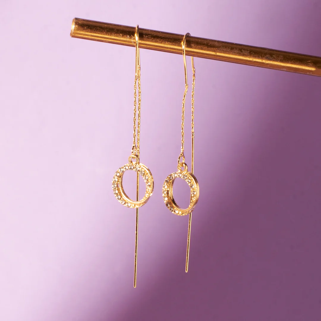 Zirconia Hollow Glam Threader Earrings - Image 4